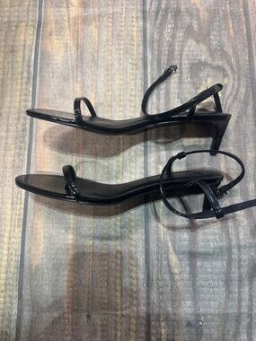 Black Patent Strappy Kitten Heel Sandals - Women